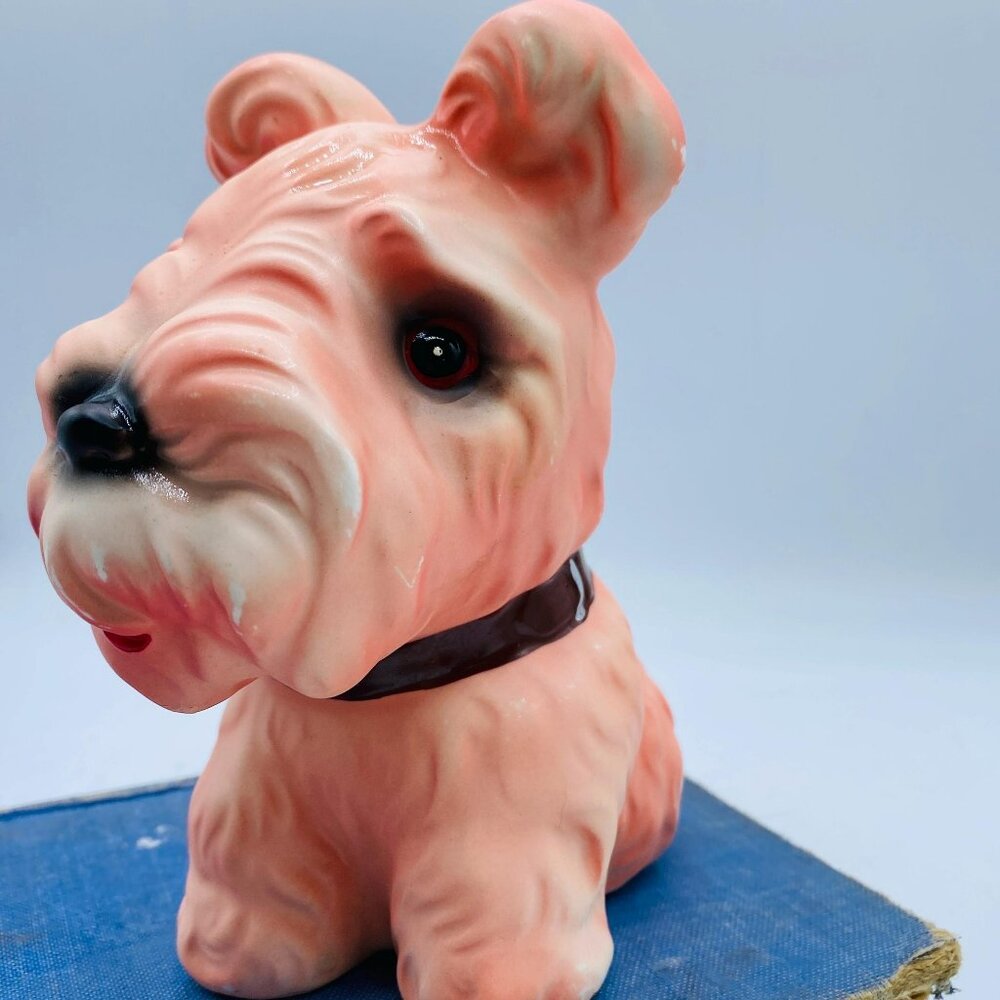 Pink terrier  coin bank piggy bank l retro  Scotty dog puppy coin bank ceramic